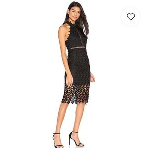 Black Bardot lace midi dress